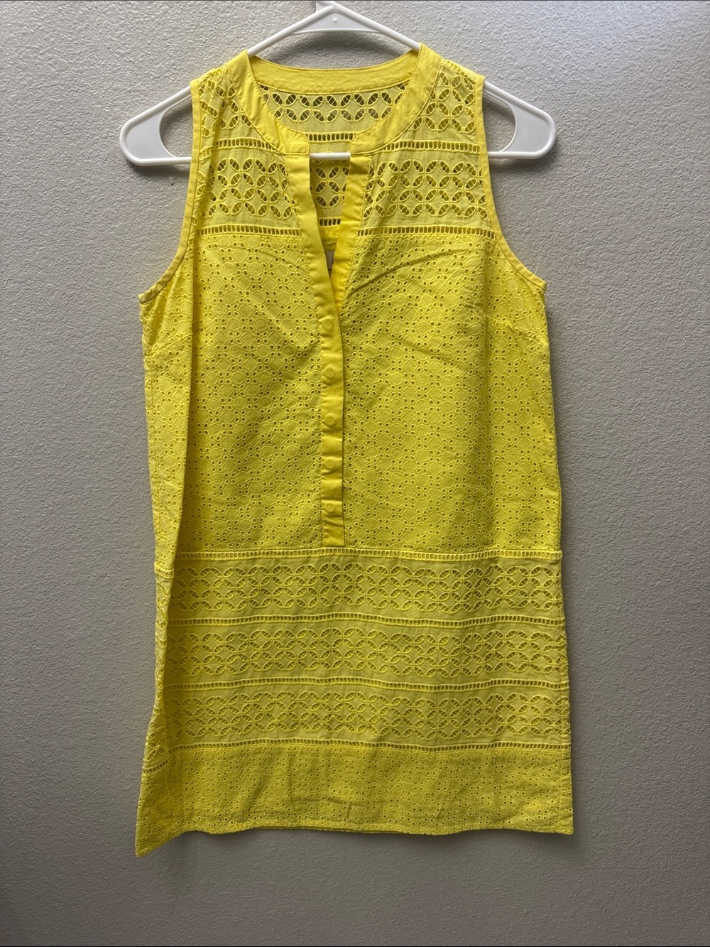 LOFT Yellow Eyelet Sleeveless Shift Dress